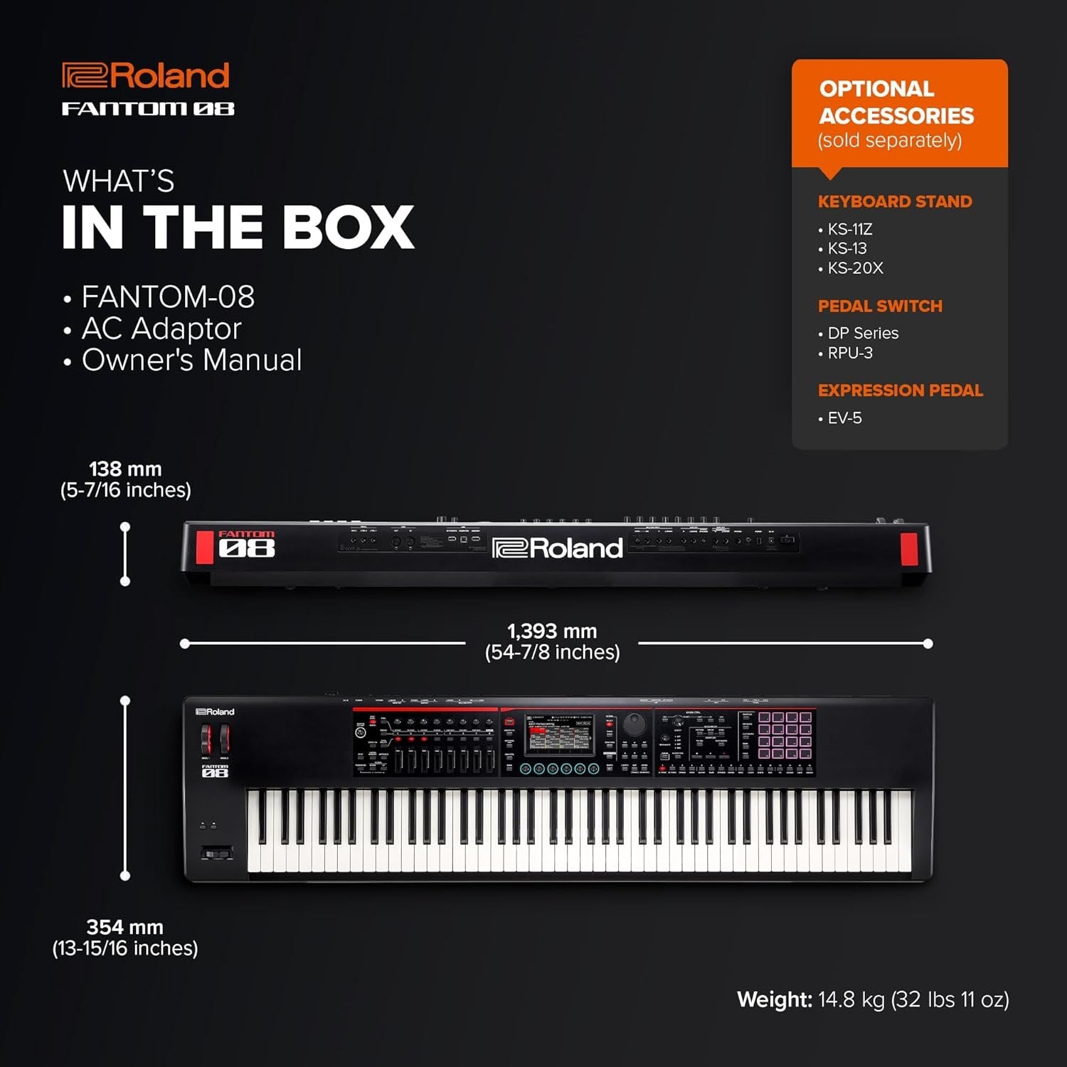 Roland FANTOM-08 WEIGHTED-ACTION SYNTHESIZER KEYBOARD – 88-Note Weighted Keyboard | Thousands of Roland Electronic & Acoustic Sounds | ZEN-Core and SuperNATURAL Technologies