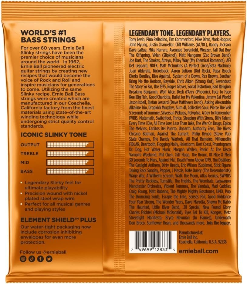Ernie Ball Hybrid Slinky Nickel Wound Bass Guitar Strings, 45-105 Gauge (P02833)