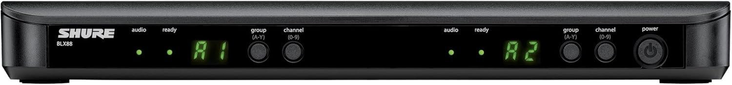 Shure BLX288/PG58 Wireless Microphone System - 14-Hour Battery Life, 300 ft Range, UHF | Includes (2) PG58 Handheld Vocal Mics, Dual Channel Receiver | H10 Band (BLX288/PG58-H10)