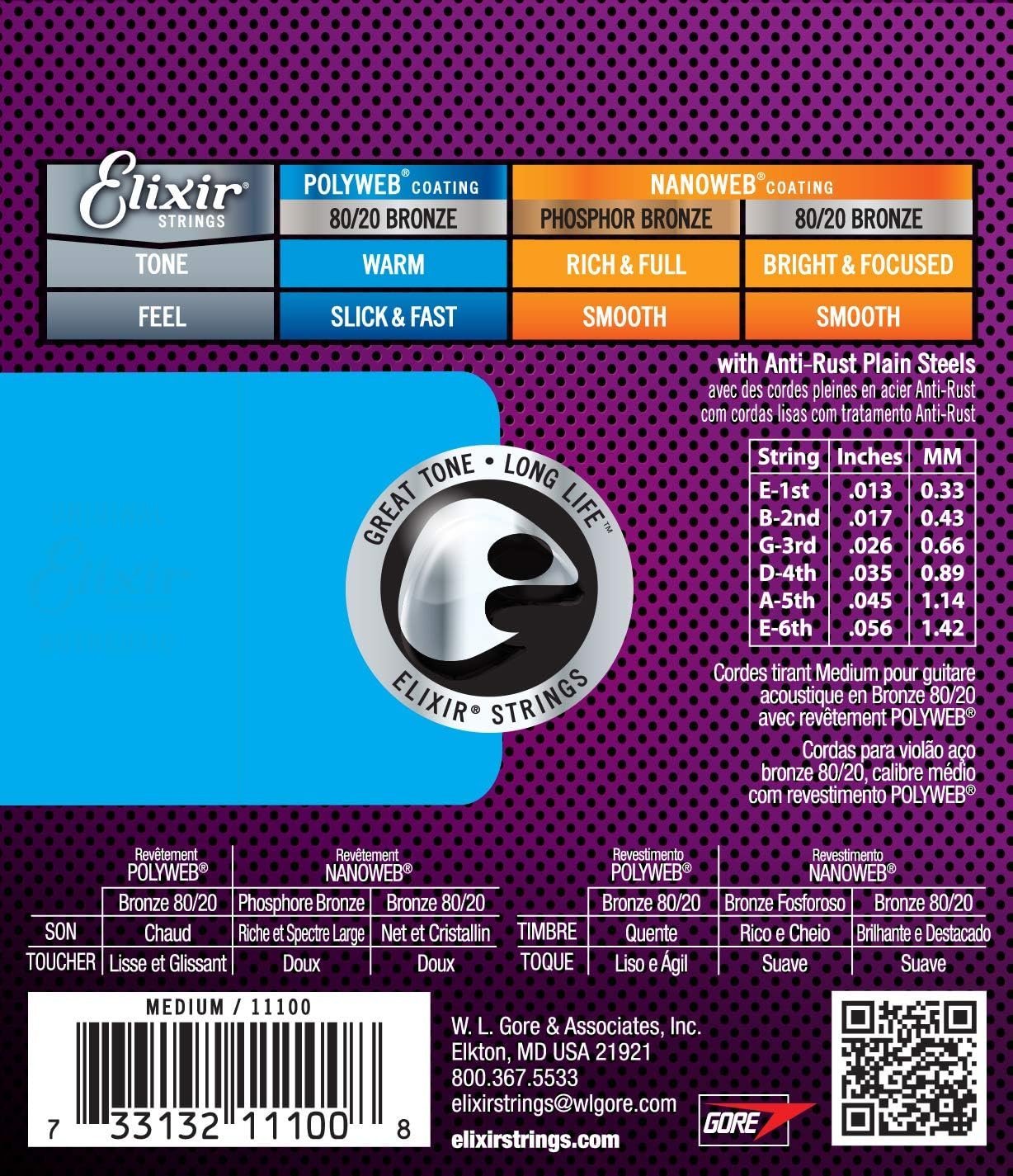 Elixir Strings 80/20 Bronze Acoustic Guitar Strings w POLYWEB Coating, Medium (.013-.056) 11100