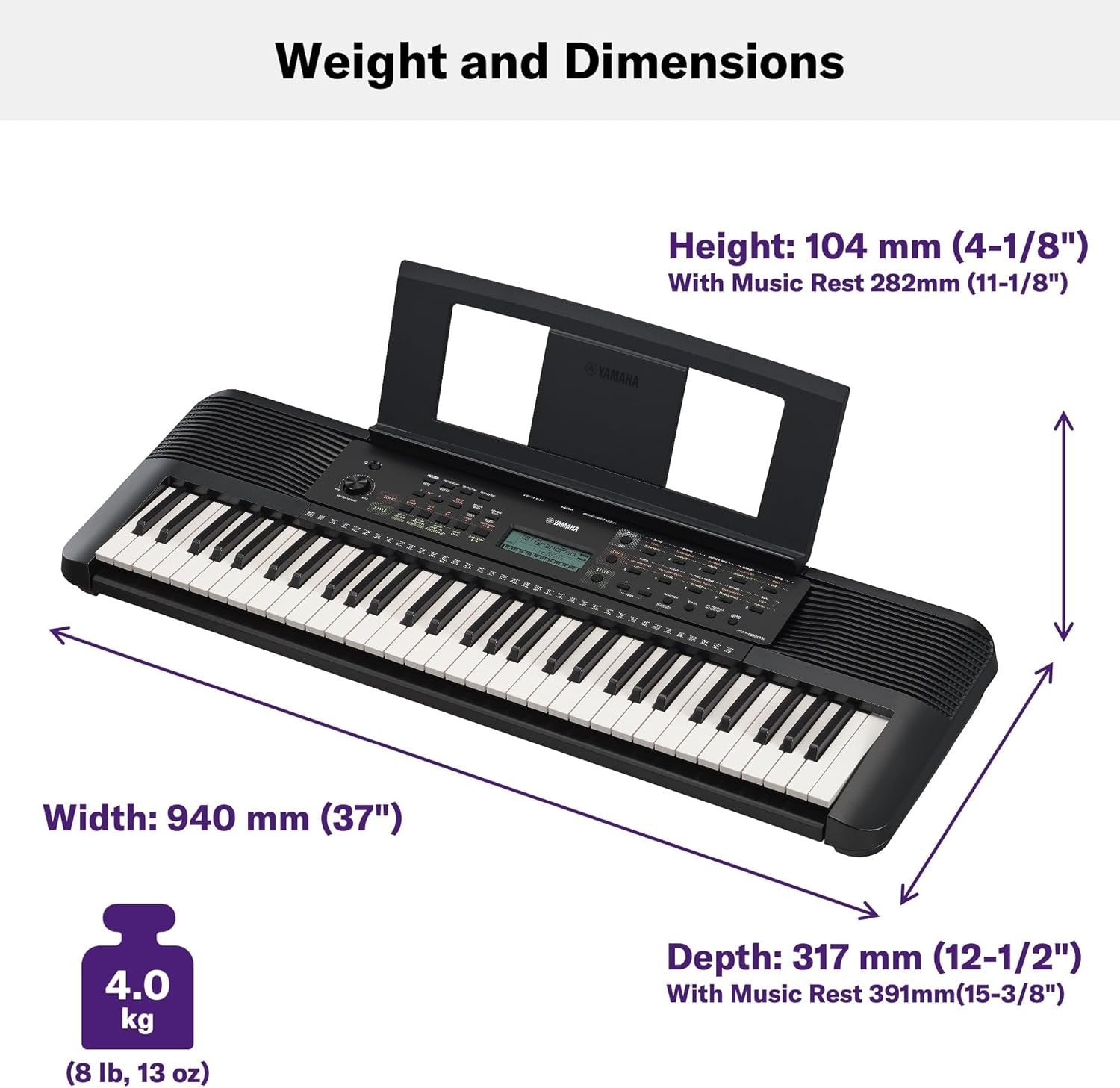 Yamaha PSR-E283 61 Key Portable Keyboard with Music Rest, Power Adapter