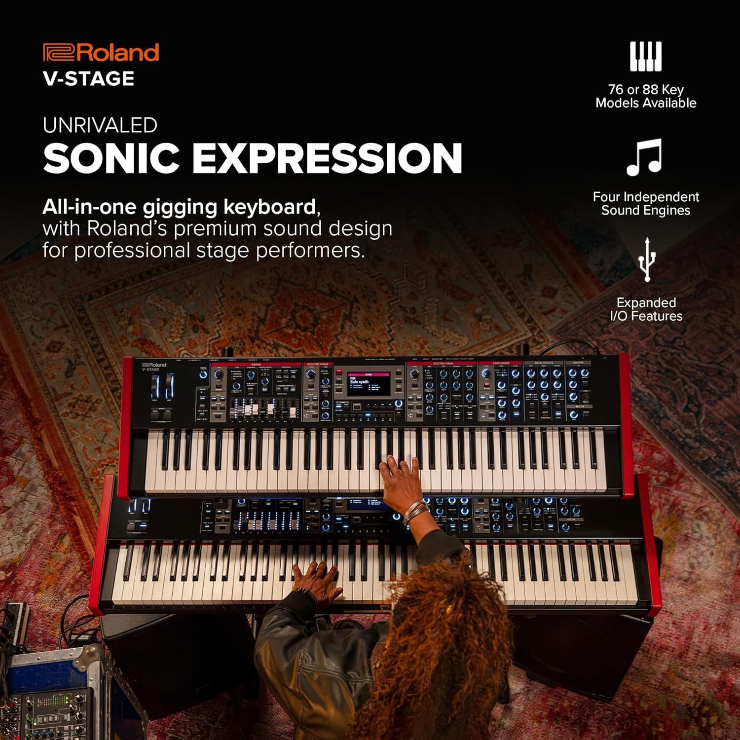 Roland V-STAGE 76 | Premium 76-Key Semi-Weighted Digital Keyboard | Ideal for Synth-Focused Players | Four Independent Sound Engines | Advanced Modeling Technology & Sound Customization