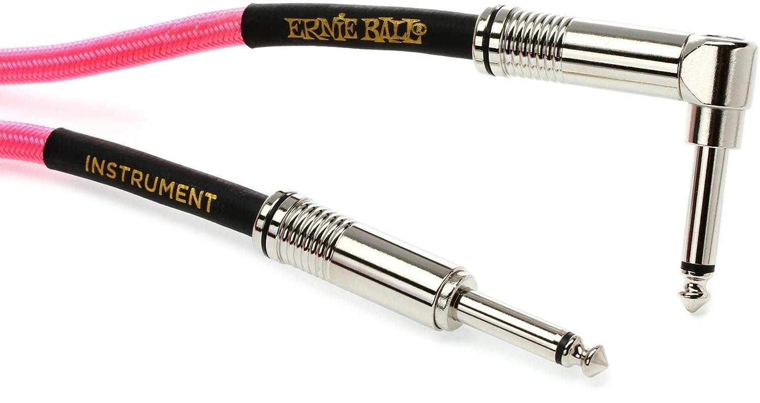 Ernie Ball Braided Instrument Cable, Straight/Angle, 18ft, Neon Pink (P06083)