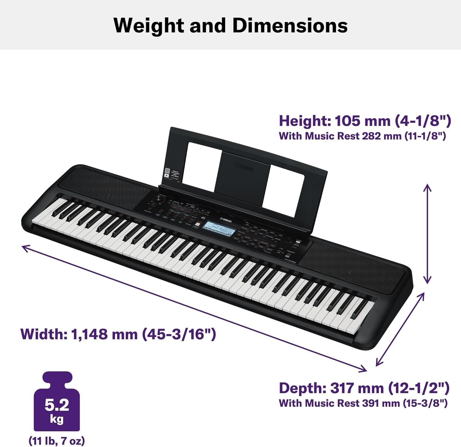 Yamaha PSR-EW320 76 Touch Sensitive Key Portable Keyboard for Beginners with Music Rest, Power Adapter