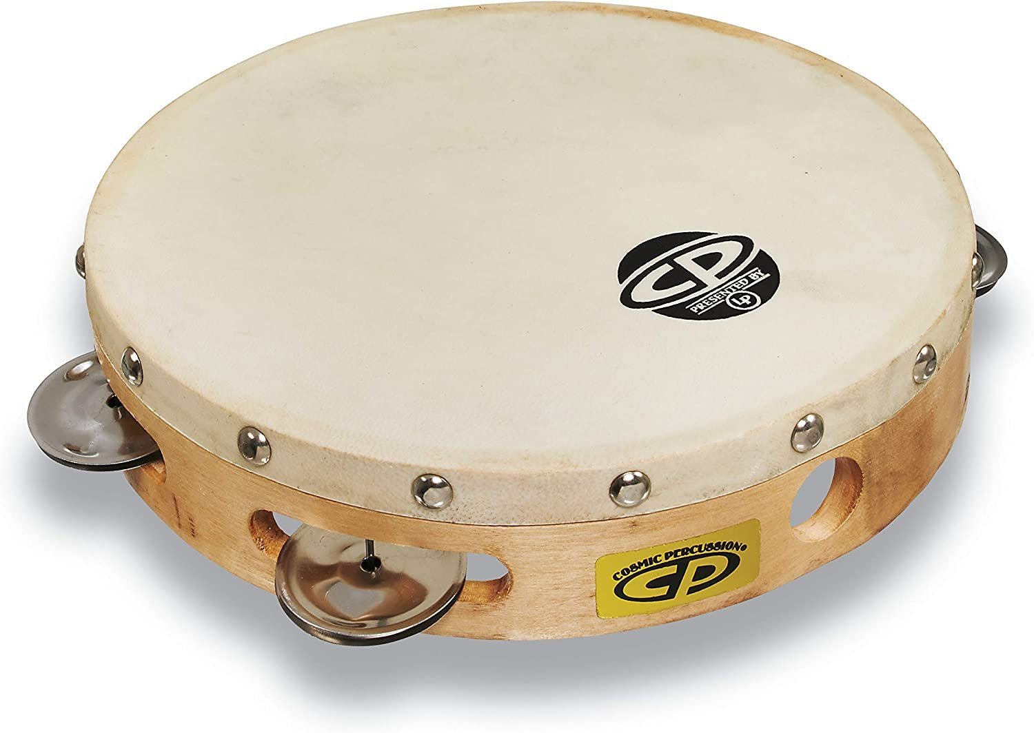 CP378 8" Wood Tambourine, Headed, Single Row Jingles