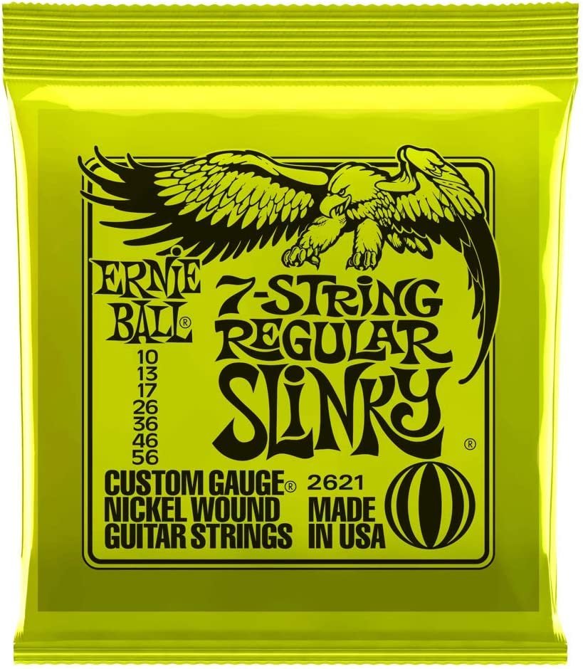 Ernie Ball 7-String Regular Slinky Nickel Wound Electric Guitar Strings, 10-56 Gauge (P02621)