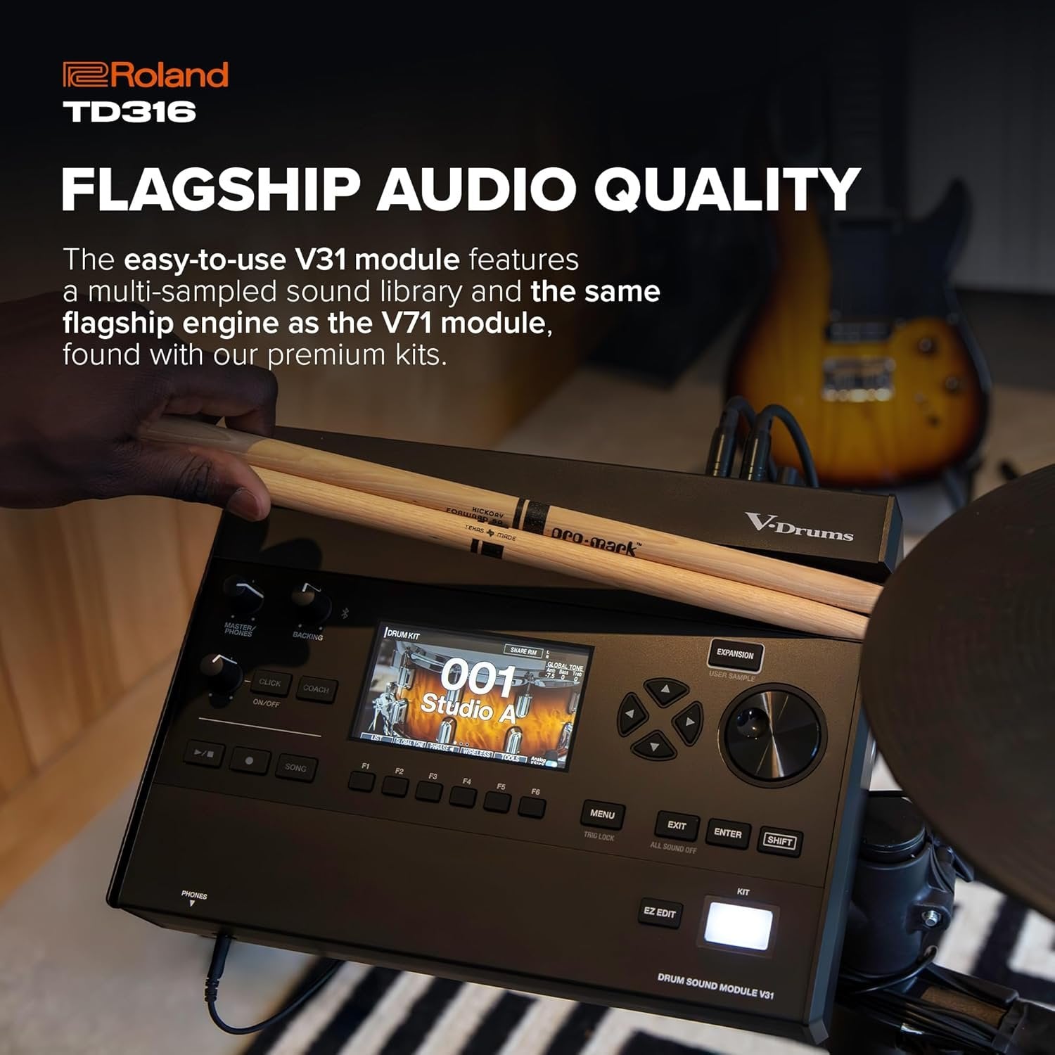 Roland TD316 V-Drums | Compact 3 Series Mid-Level V-Drum Kit | V31 Sound Module | Advanced Sound Technology | Upgraded Pads | Powerful Sensor Technology | Integrated Coach Mode | Expanded I/O Features