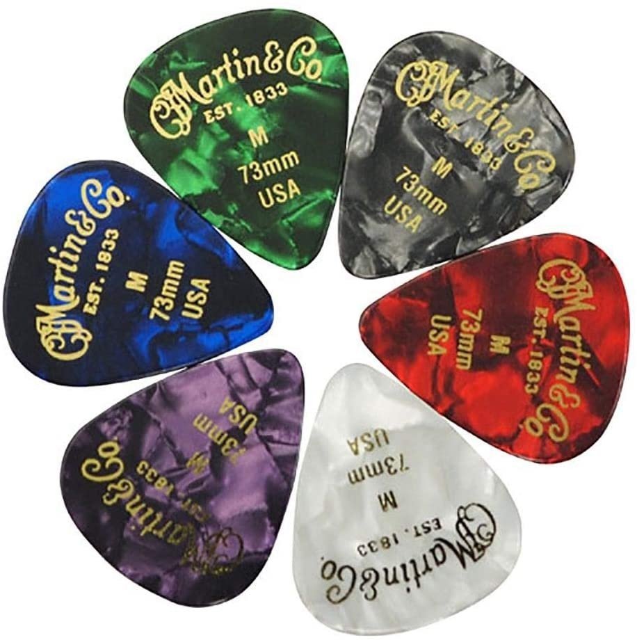 Martin Multi-Color Pearloid Rounded Tip Celluloid Standard Guitar Picks (6-Pack)