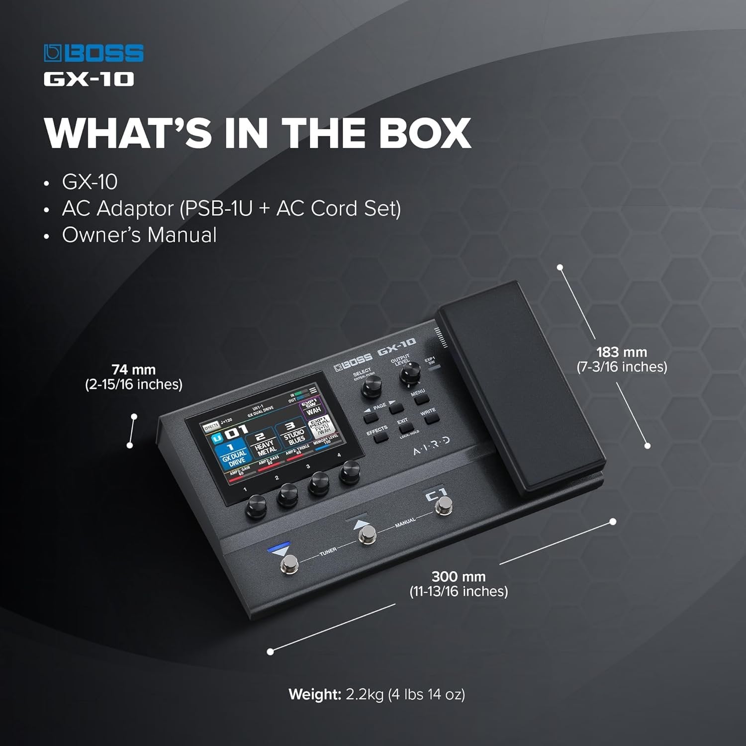 BOSS GX-10 Compact Guitar & Bass Effects Processor, GX-100 Sound Engine, Colour Touch Display, 32 Amp Types & 170 BOSS Effects Multi-mode, Footswitches & Expression Pedal, AIRD Technology