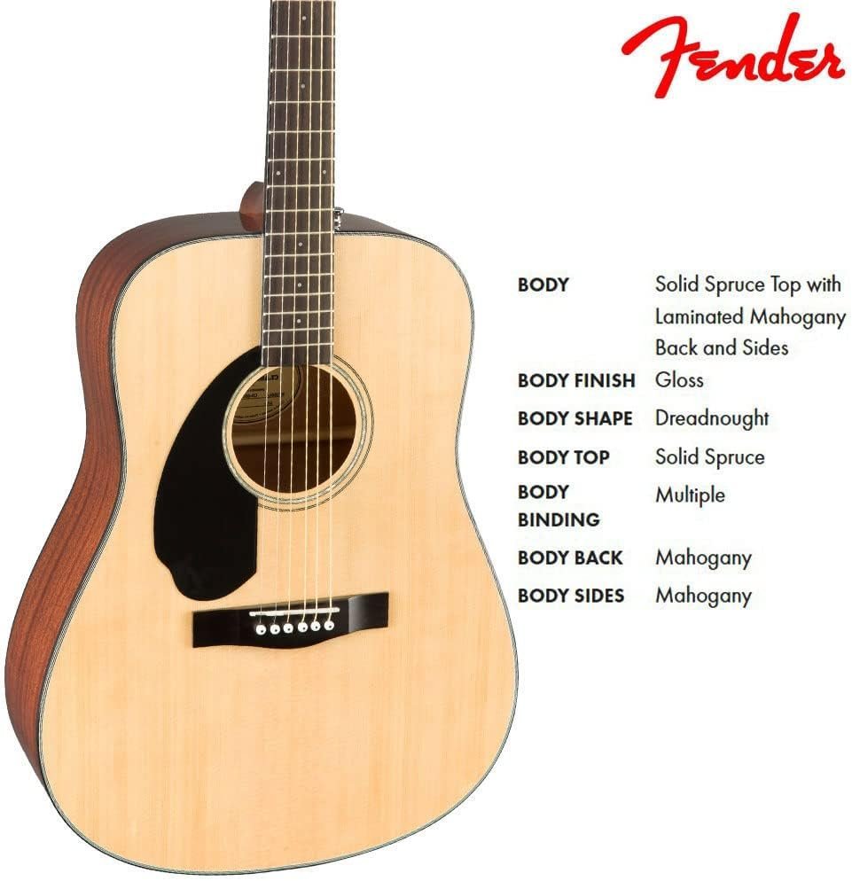 Fender CD-60S Left Handed Acoustic Guitar - Dreadnought Body - Natural