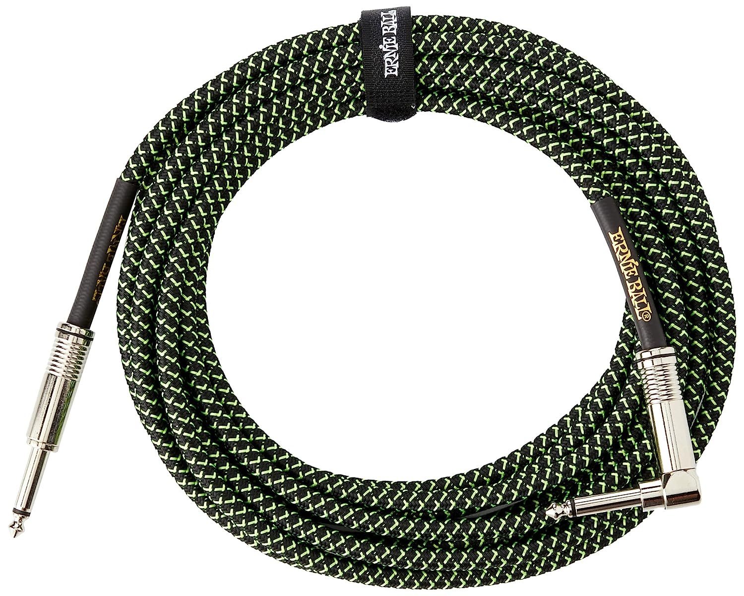 Ernie Ball Braided Instrument Cable, Straight/Angle, 18ft, Neon Green/Black (P06082)