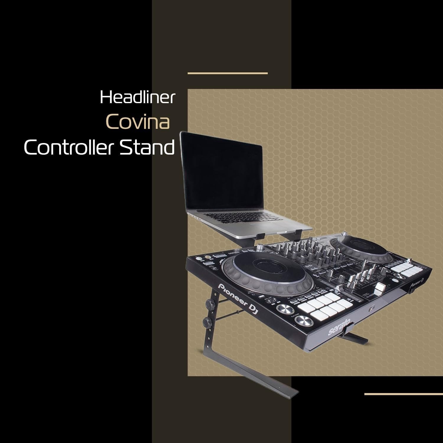 Headliner Covina Portable Dual DJ Controller Stand; Adjustable and Durable DJ Stand for Controller and Laptop; Perfect for your DJ Rig at Home, in the Club or on the Road (HL20003)
