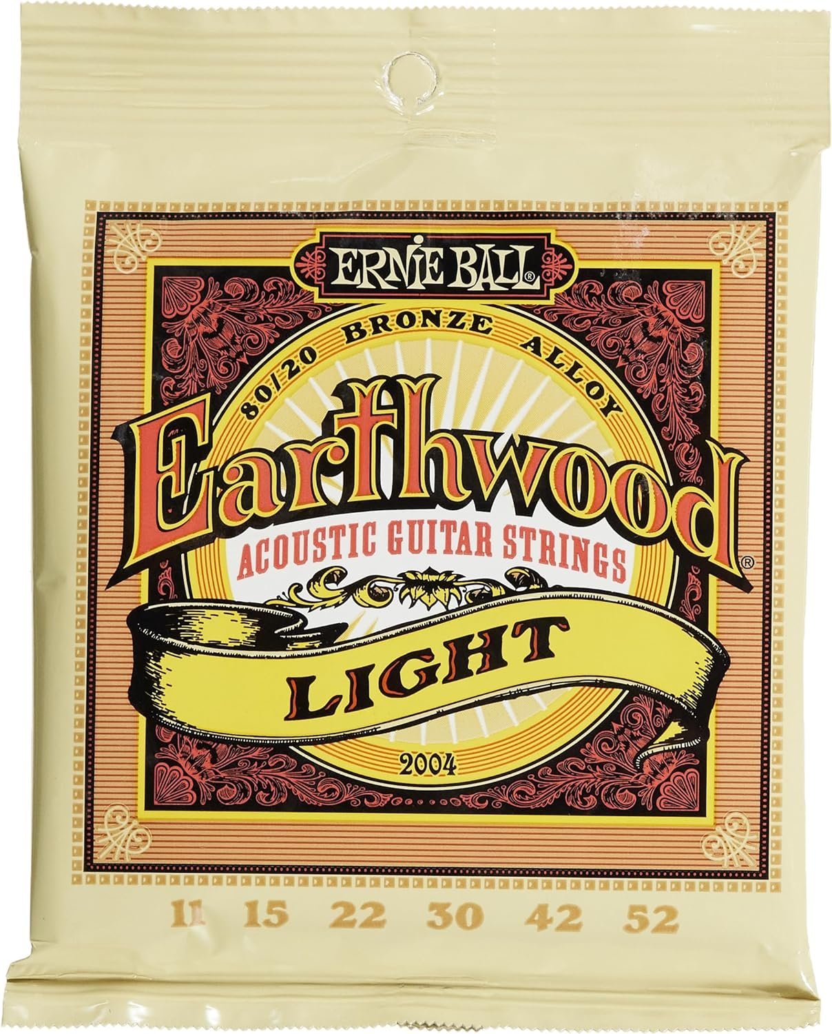 Ernie Ball Earthwood Light 80/20 Bronze Acoustic Guitar Strings, 11-52 Gauge (P02004)