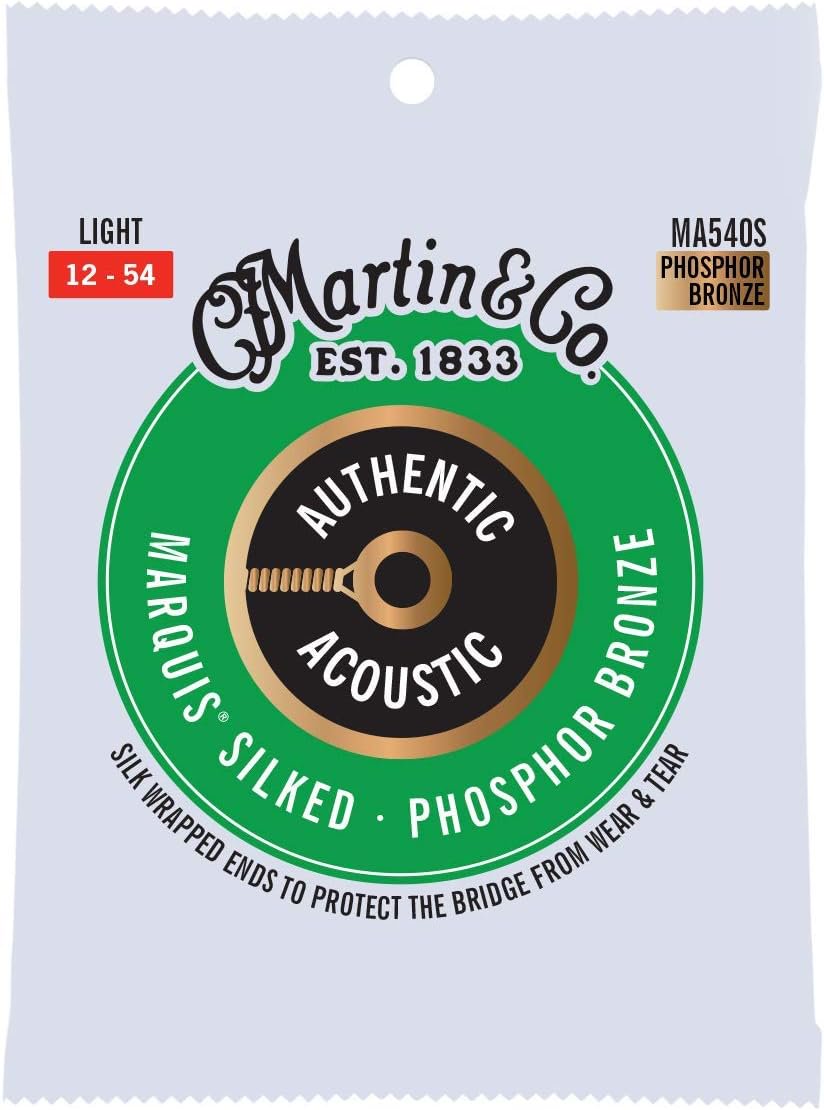 Martin Authentic Acoustic® Marquis® Silked Guitar Strings – Phosphor Bronze, Light Gauge | Warm, Balanced Tone with Bridge Protection | Silk-Wrapped Ball Ends