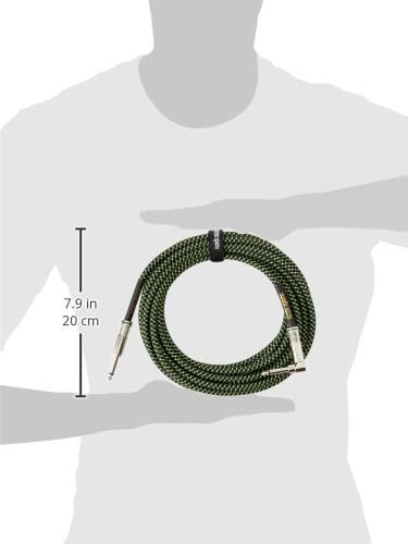 Ernie Ball Braided Instrument Cable, Straight/Angle, 18ft, Neon Green/Black (P06082)