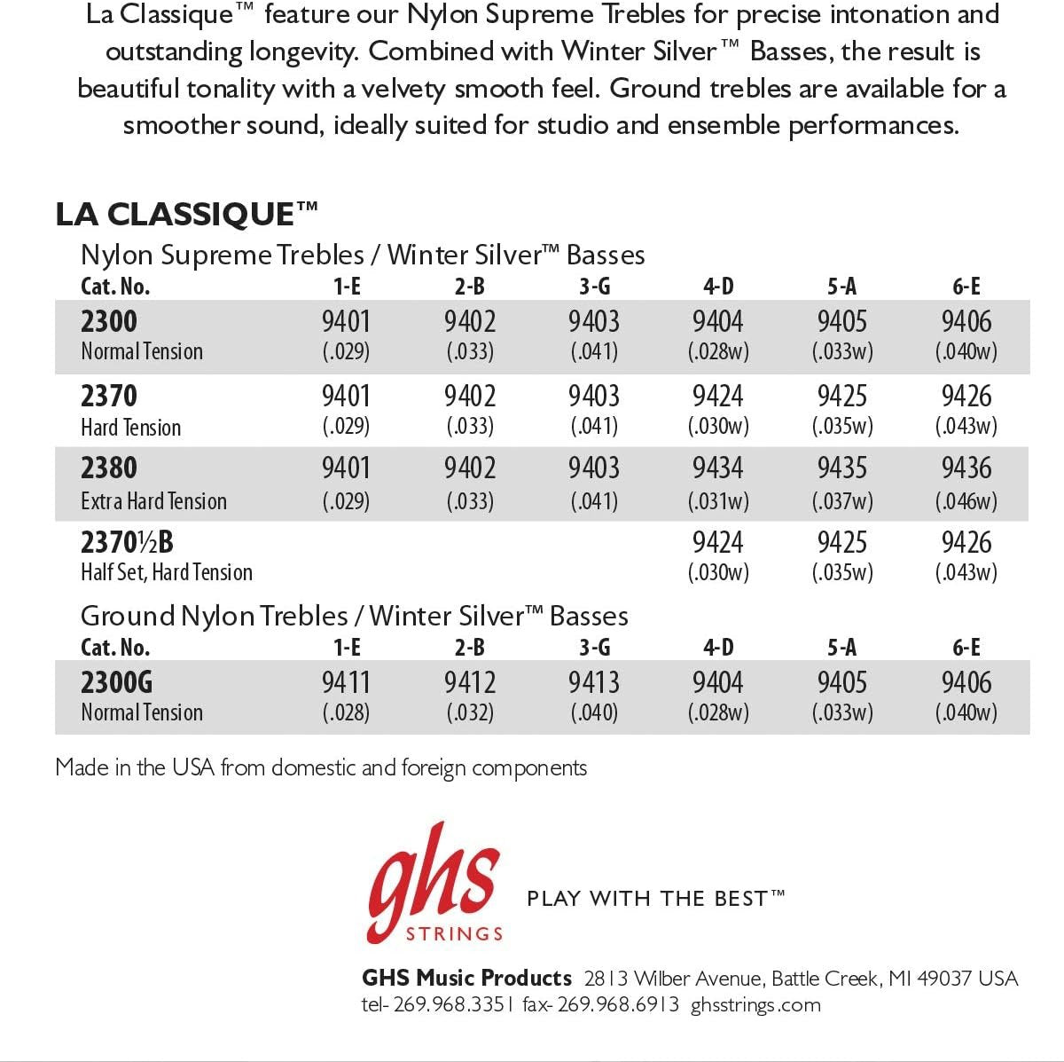 GHS Strings Classical Guitar Strings (2380 Set)