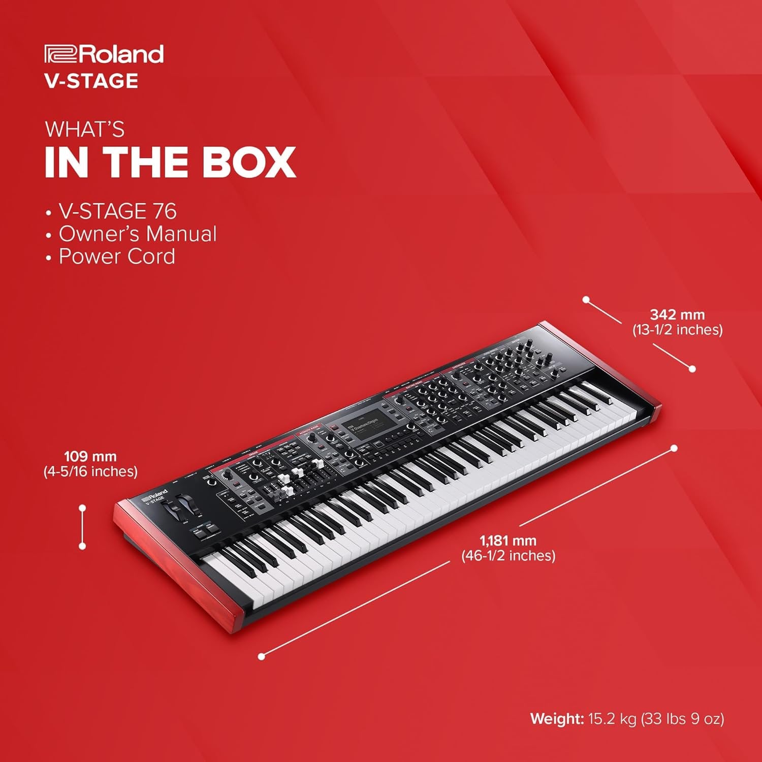 Roland V-STAGE 76 | Premium 76-Key Semi-Weighted Digital Keyboard | Ideal for Synth-Focused Players | Four Independent Sound Engines | Advanced Modeling Technology & Sound Customization