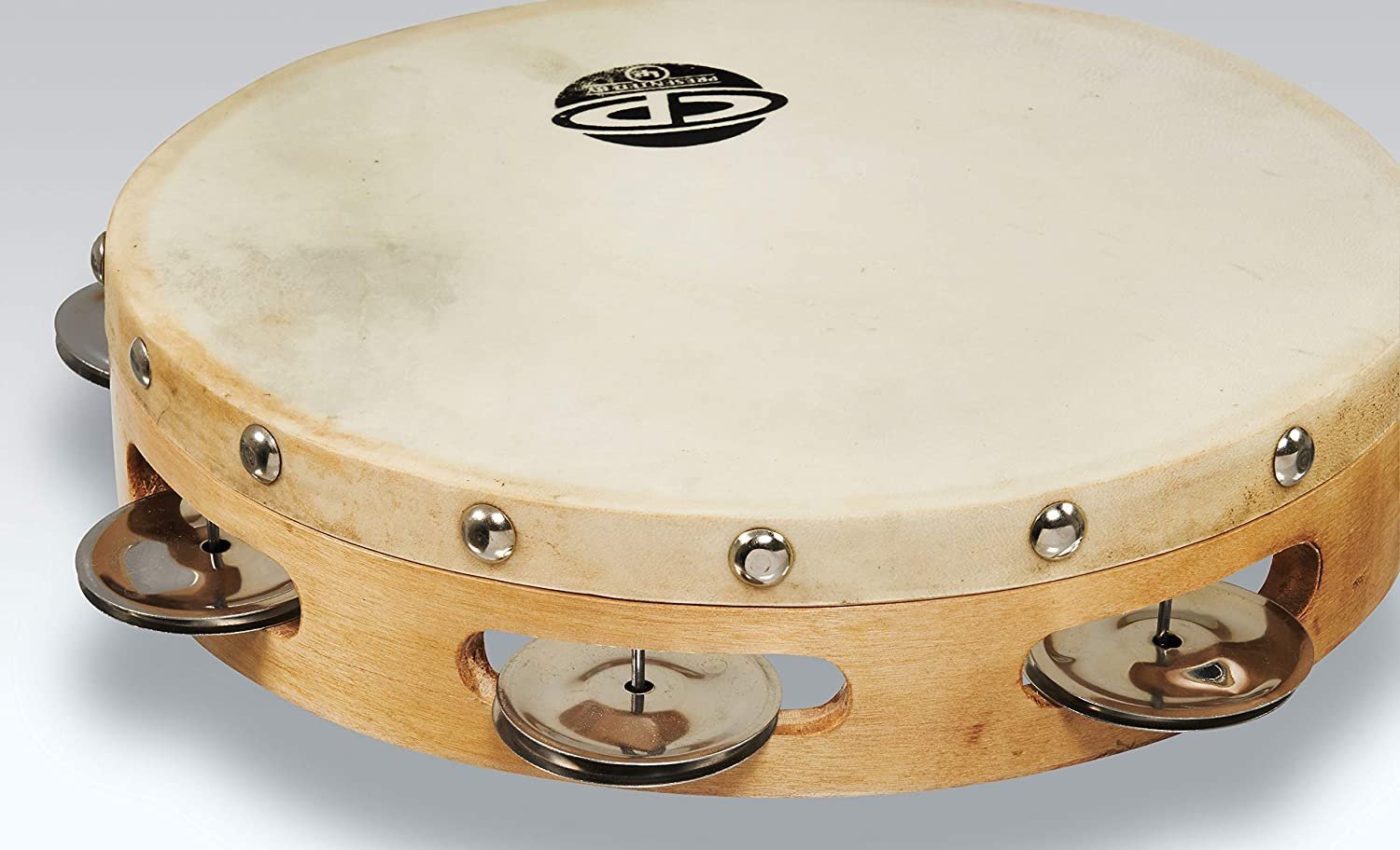 CP378 8" Wood Tambourine, Headed, Single Row Jingles