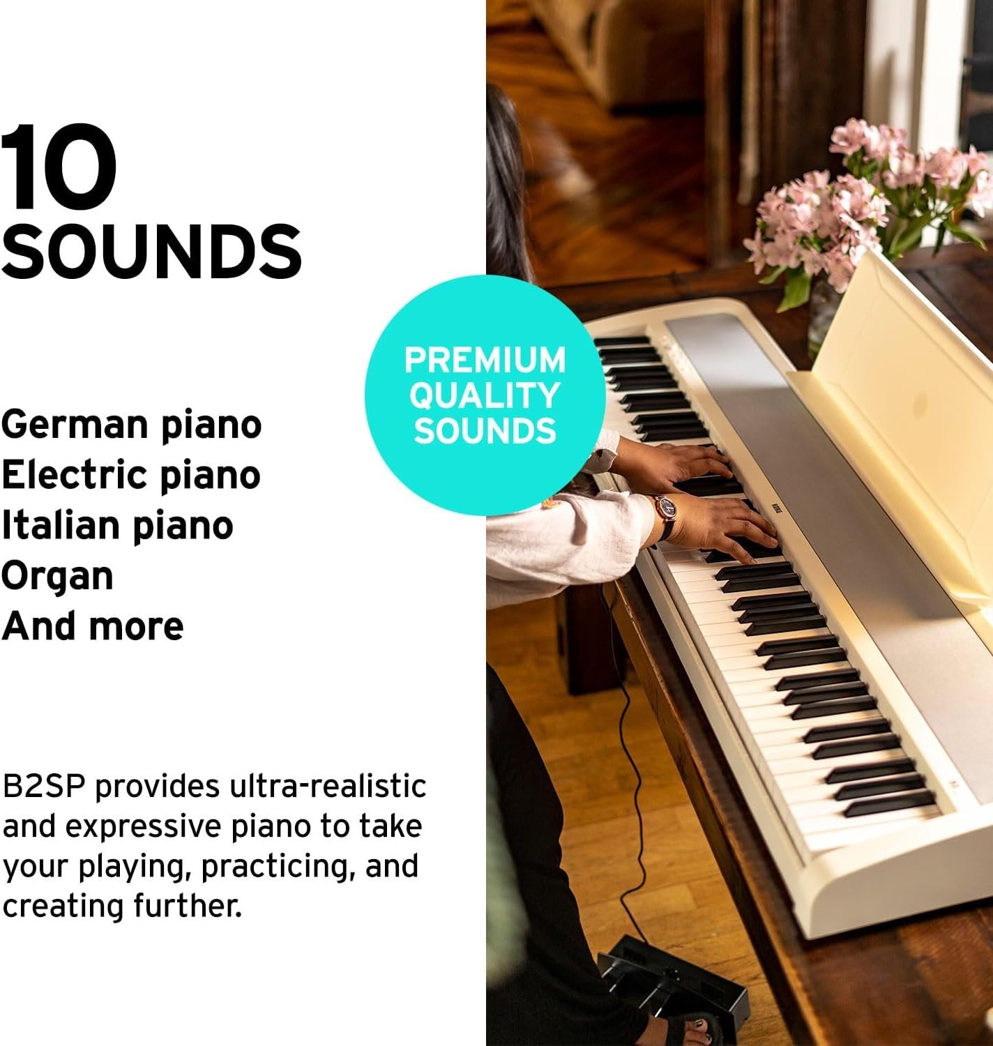 KORG B2 Portable Digital Piano with 88-Key Full Size Weighted Keyboard, Built-in Speakers, Music Stand, Sustain Pedal, and Power Supply (B2WH)