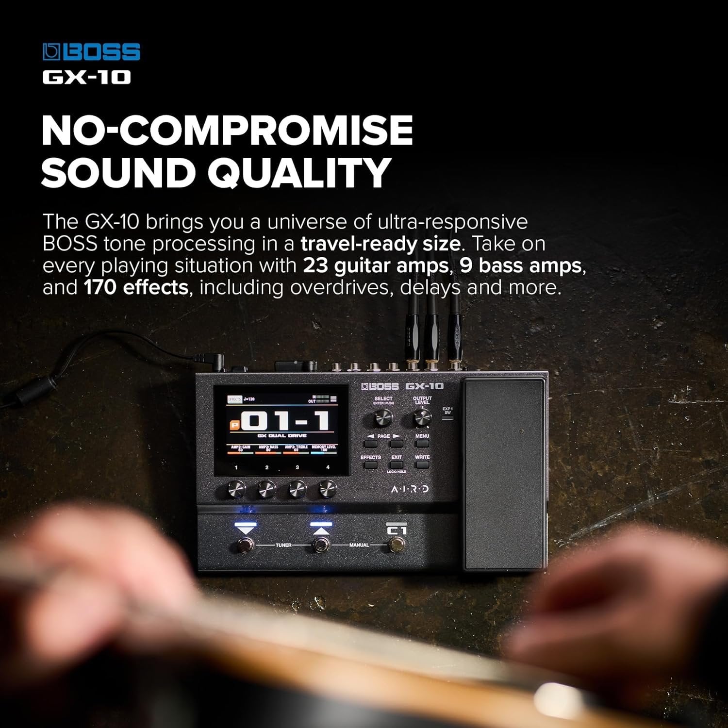 BOSS GX-10 Compact Guitar & Bass Effects Processor, GX-100 Sound Engine, Colour Touch Display, 32 Amp Types & 170 BOSS Effects Multi-mode, Footswitches & Expression Pedal, AIRD Technology