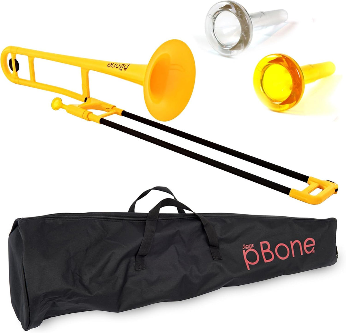 pBone Bb Plastic Trombone - Lightweight pInstruments Design with Ergonomic Grip - Includes Mouthpieces & Carrying Bag - Authentic Bb Sound for Students & Beginners - Durable ABS - Yellow
