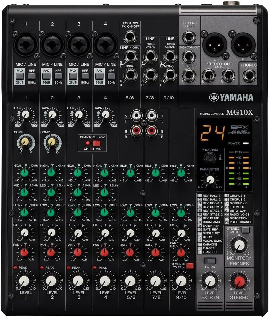 Yamaha Mixer-Unpowered, Multicolored, 10-Input (MG10X CV)
