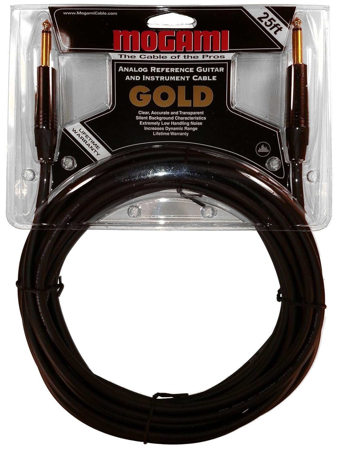 Mogami Gold INSTRUMENT-25 Guitar Instrument Cable, 1/4" TS Male Plugs, Gold Contacts, Straight Connectors, 25 Foot.