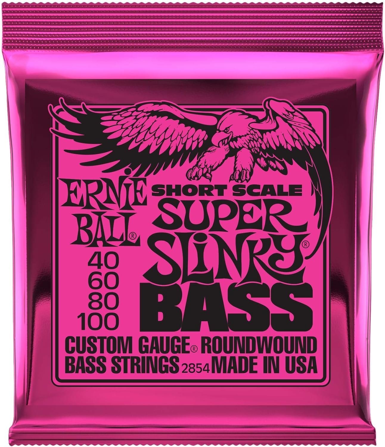 Ernie Ball Short Scale Super Slinky Nickel Wound Bass Guitar Strings, 40-100 Gauge (P02854)