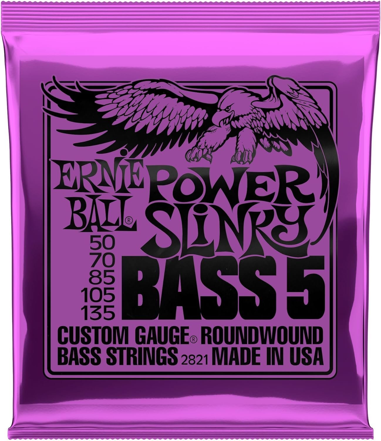 Ernie Ball 5-String Power Slinky Nickel Wound Bass Guitar Strings, 50-135 Gauge (P02821)
