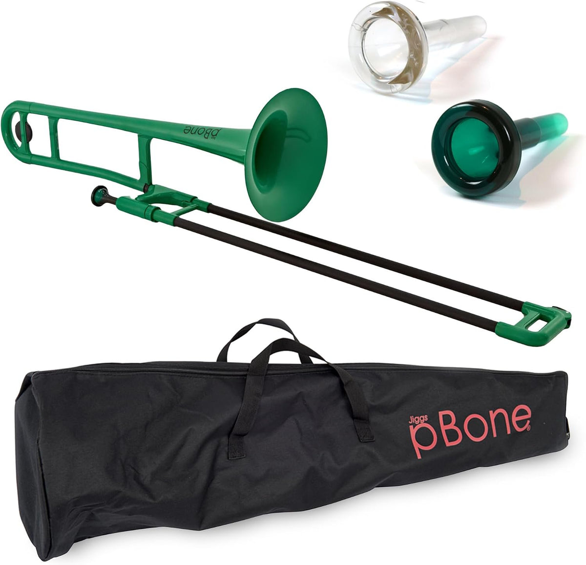 pBone Bb Plastic Trombone - Lightweight pInstruments Design with Ergonomic Grip & Carrying Bag - Authentic Bb Sound for Students & Beginners - Durable ABS - Green