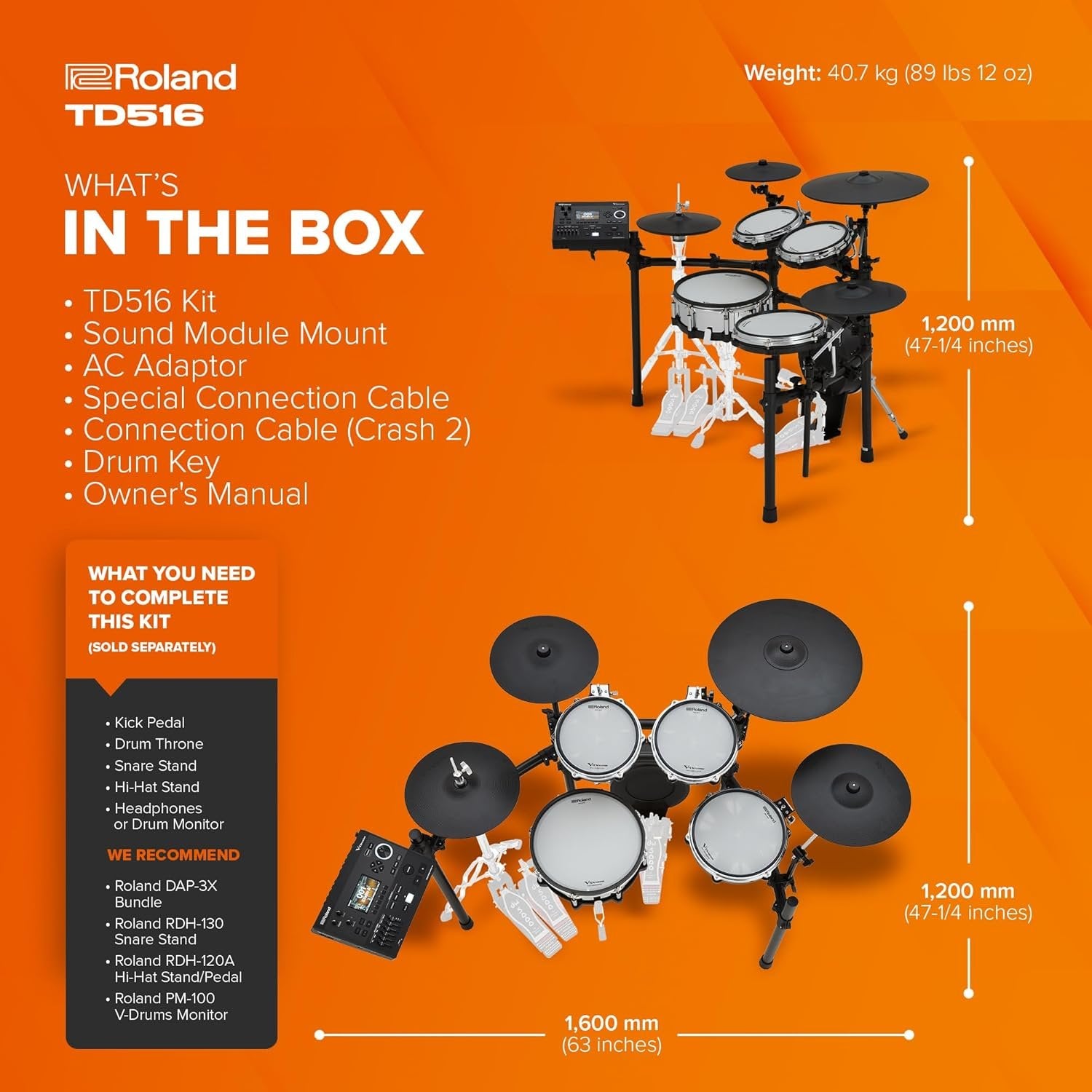 Roland TD516 V-Drums | Compact 5 Series Mid-Level V-Drum Kit | V51 Sound Module | Advanced Sound Technology | Upgraded Pads | Flagship-Grade Features | Integrated Coach Mode