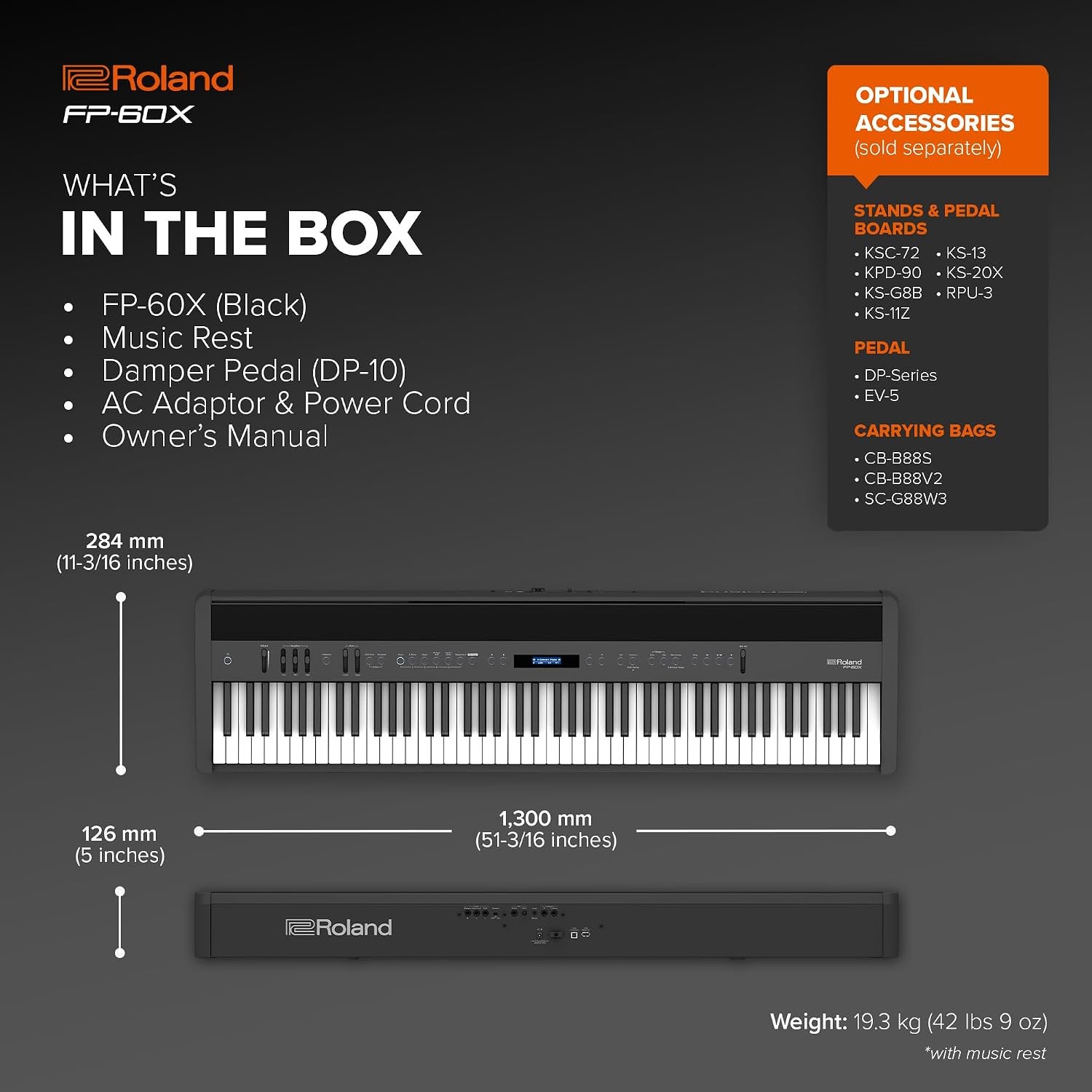 Roland FP-60X | Pro Performance 88-Note Digital Piano | Built-In Powerful Amplifier & Custom Stereo Speakers | Onboard Sound Customization | Curated Tones & FX | Bluetooth & MIDI Connectivity | Black