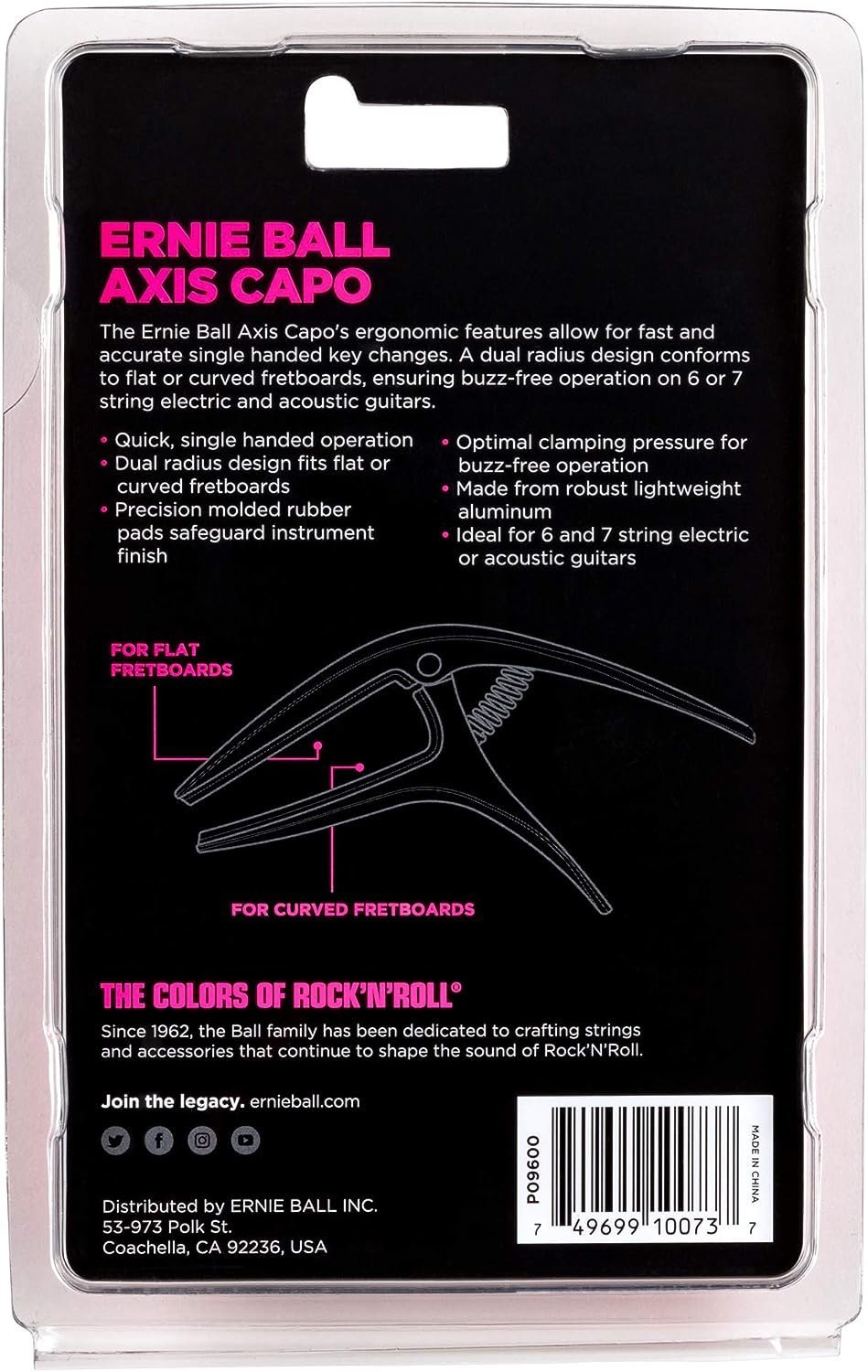 Ernie Ball Axis Dual Radius Capo, Black Satin (P09600)