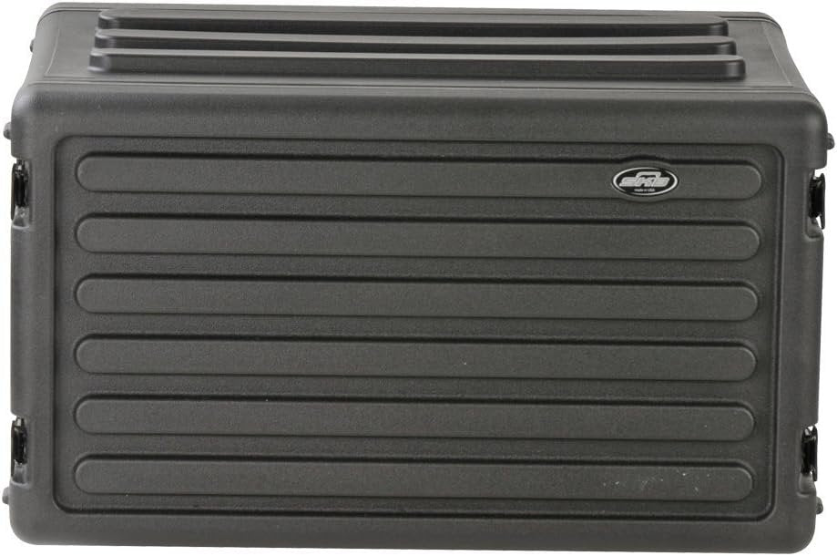SKB Cases 1SKB-R6S Roto-Molded 6U Shallow Rack, Rubber Gasket Waterproof Seals, Interlocking Stacking Ribs, Recessed Latches, Heavy-Duty Flush Carry Handles, Shock Absorbing Rubber Feet