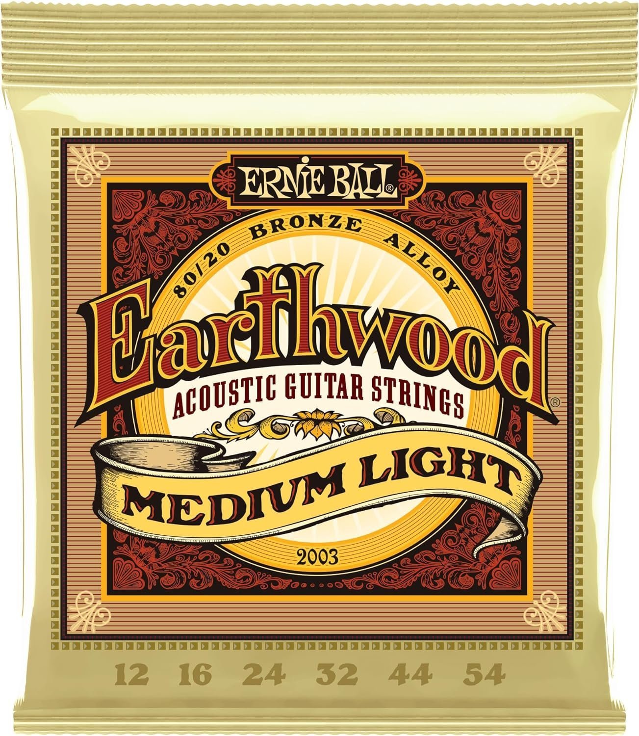 Ernie Ball Earthwood Medium Light 80/20 Bronze Acoustic Guitar Strings, 12-54 Gauge (P02003)