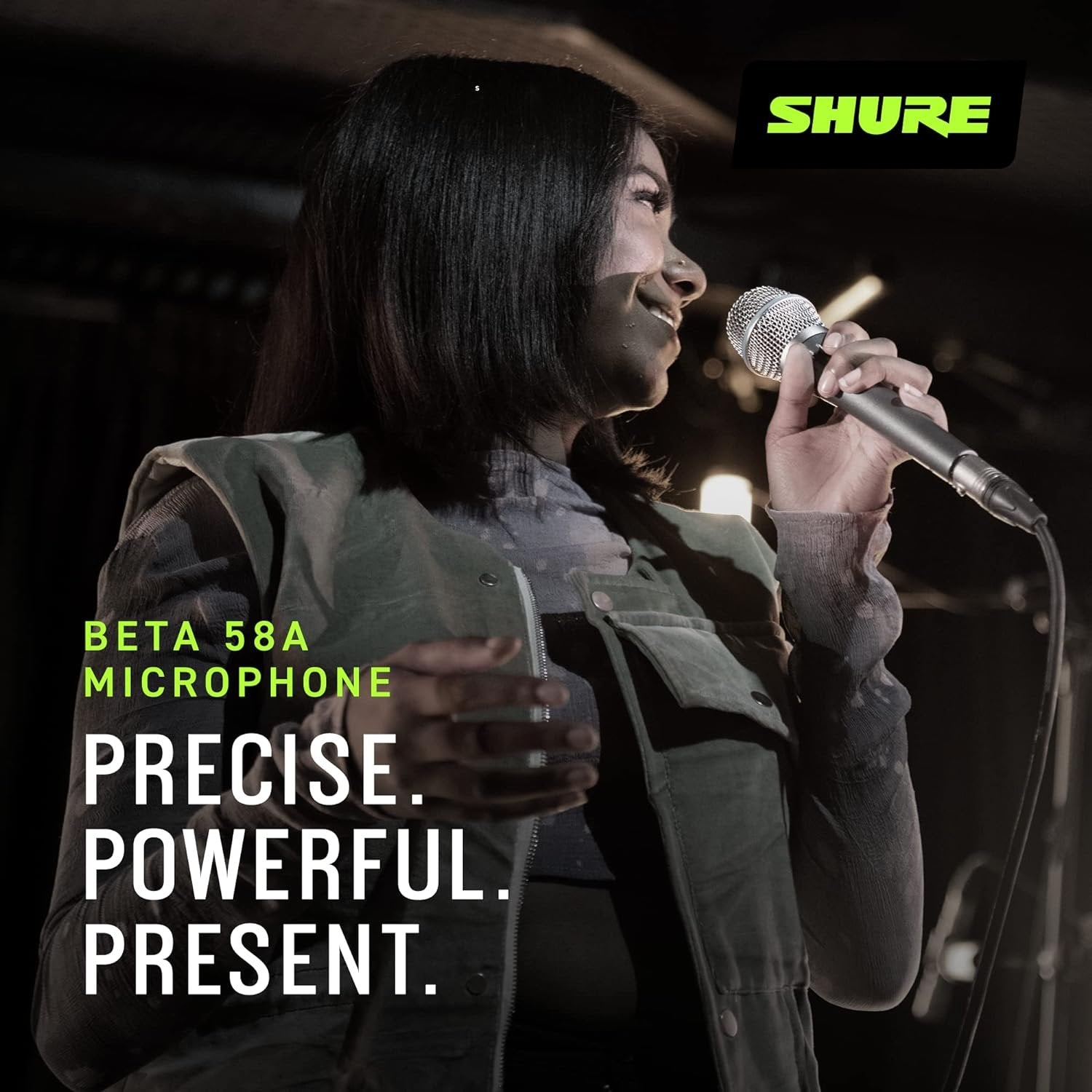 Shure BETA 58A Vocal Microphone - Single Element Supercardioid Dynamic Mic for Stage and Studio, Includes A25D Adjustable Stand Adapter, 5/8” to 3/8” (Euro) Thread Adapter and Storage Bag