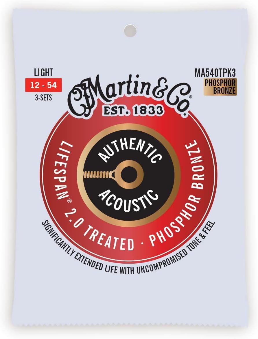 Martin Authentic Acoustic Guitar Strings - 3 Pack - Lifespan 2.0 Treated 92/8 Light