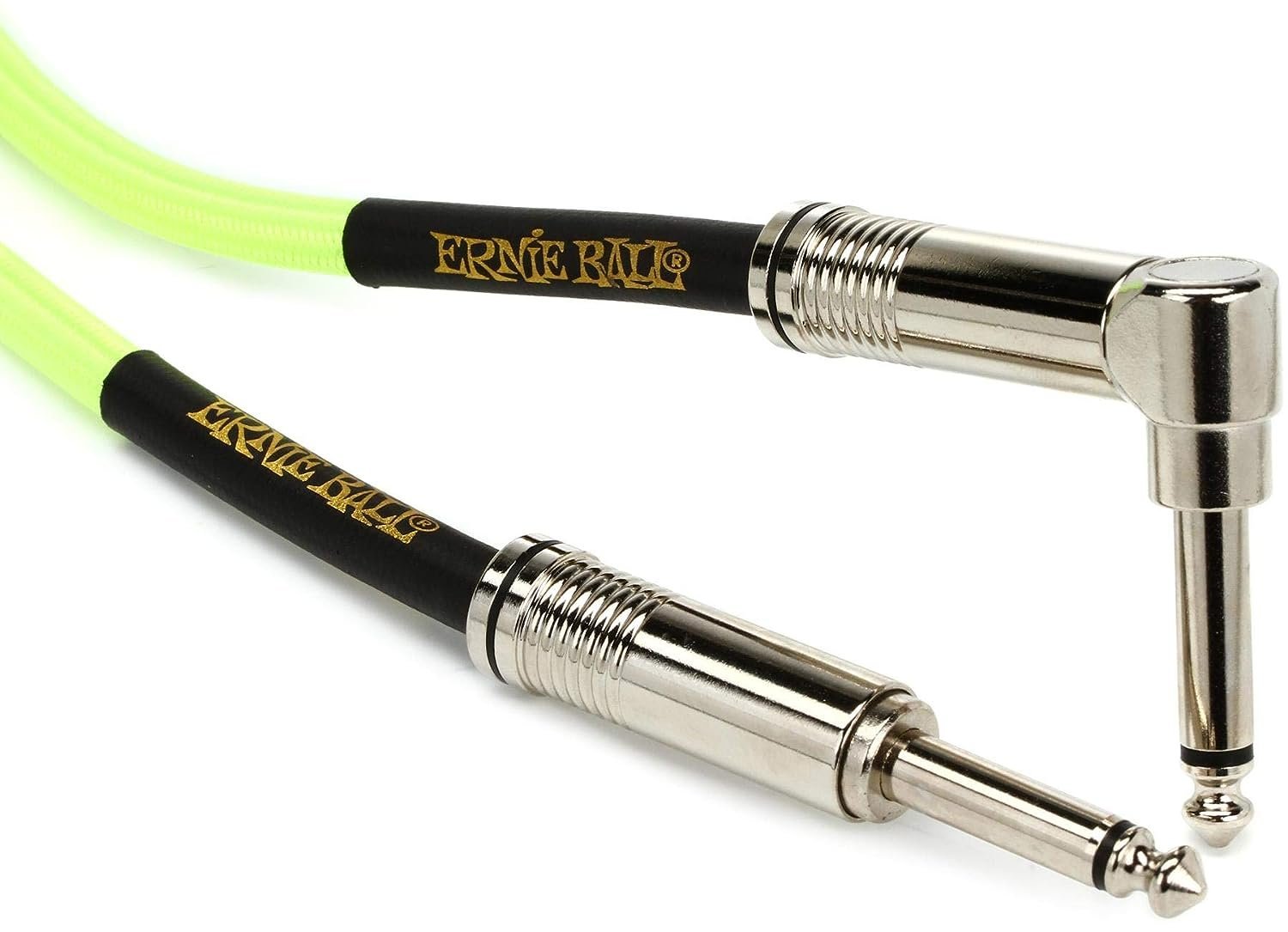Ernie Ball Braided Instrument Cable, Straight/Angle, 18ft, Neon Yellow (P06085)