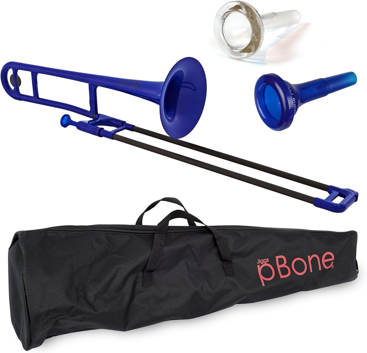 pBone Bb Plastic Trombone - Lightweight pInstruments Design with Ergonomic Grip - Carrying Bag - Authentic Bb Sound for Students & Beginners - Durable ABS - Blue