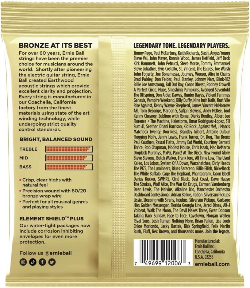 Ernie Ball Earthwood Extra Light 80/20 Bronze Acoustic Guitar Strings, 10-50 Gauge (P02006)