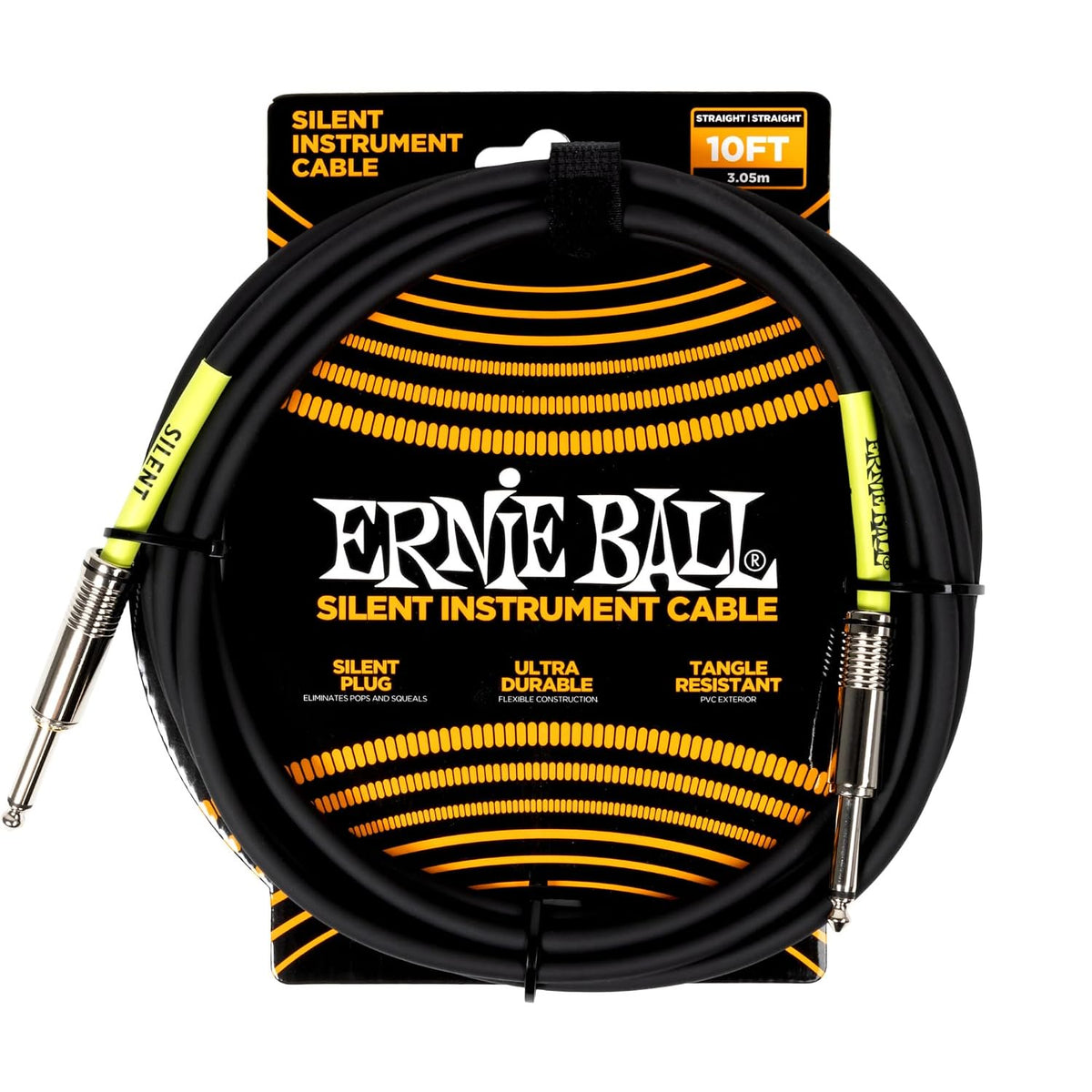 Ernie Ball Classic Silent Instrument Cable, Straight/Straight 10ft - Black