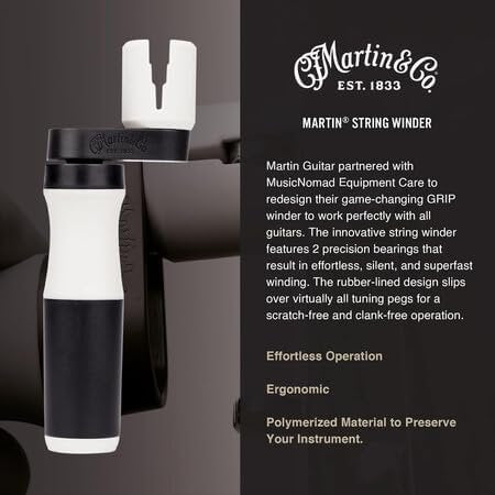Martin String Winder | Silent, Precision Bearing Design for Faster Restringing | Ergonomic and Scratch-Free Tuning Peg Fit