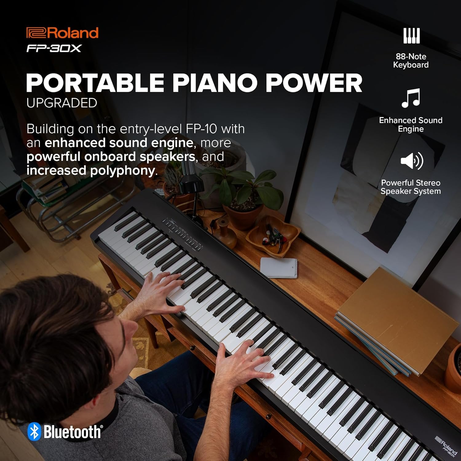 Roland FP-30X | Slim & Stylish 88-Note Digital Piano | Rich Tone & Authentic Ivory-Feel | Built-In Powerful Amplifier & Stereo Speakers | Onboard Sounds | Bluetooth & MIDI Connectivity | Black