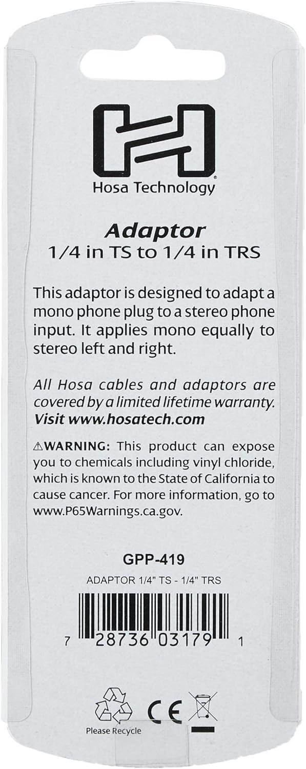 Hosa GPP-419 Female TS 1/4" to Male TRS 1/4" Adaptor