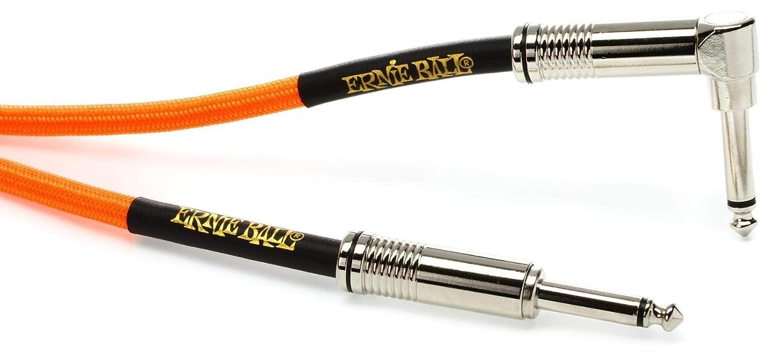 Ernie Ball Braided Instrument Cable, Straight/Angle, 18ft, Neon Orange (P06084)