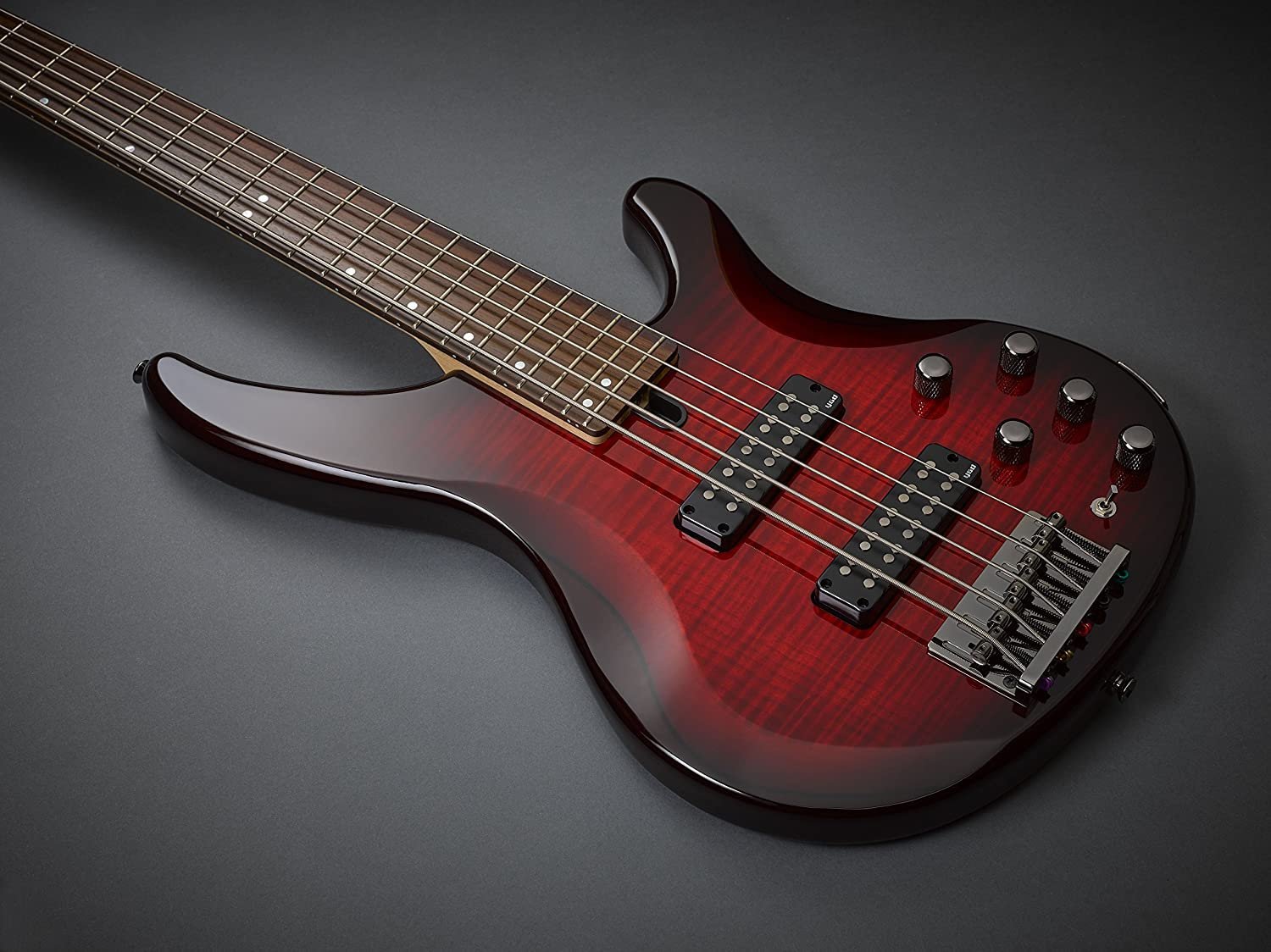 Yamaha TRBX605 5-String Flamed Maple Bass Guitar, Dark Redburst
