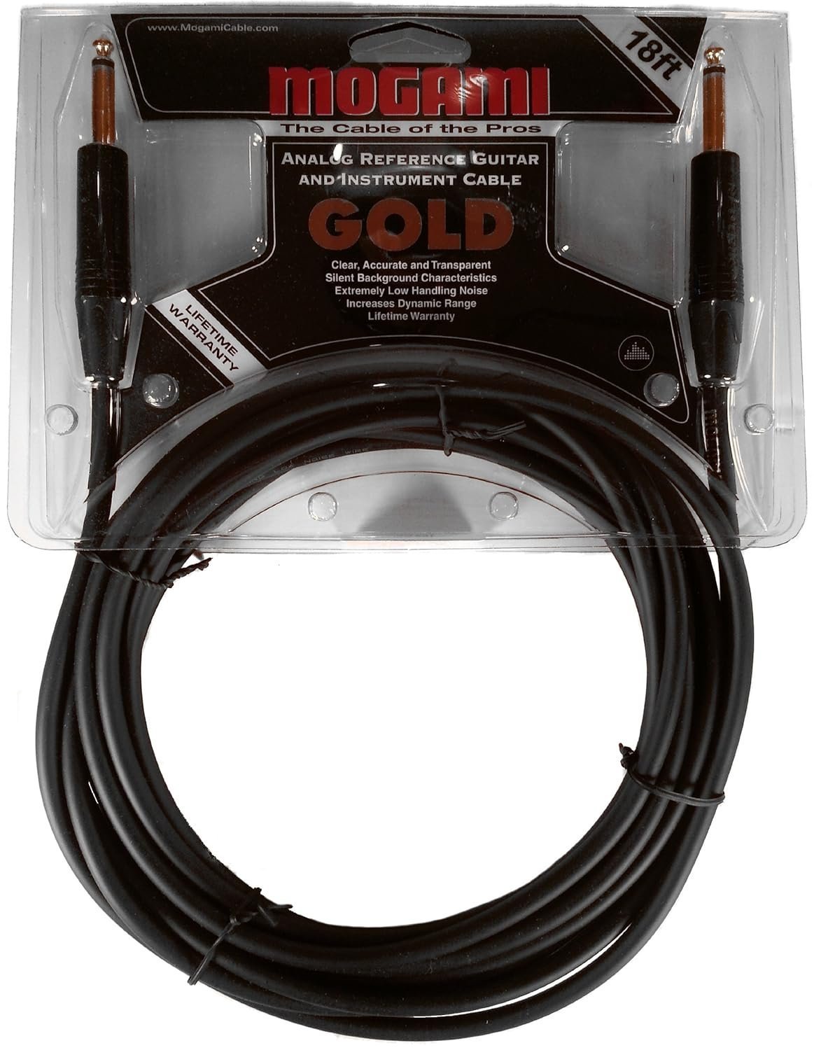 Mogami Gold INSTRUMENT-18 Guitar Instrument Cable, 1/4" TS Male Plugs, Gold Contacts, Straight Connectors, 18 Foot.