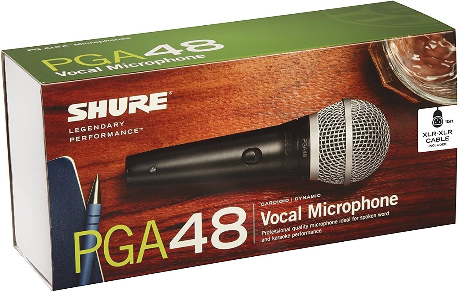 Shure PGA48 Dynamic Microphone -  15' XLR-to-XLR Cable, Stand Adapter and Zipper Pouch (PGA48-XLR)