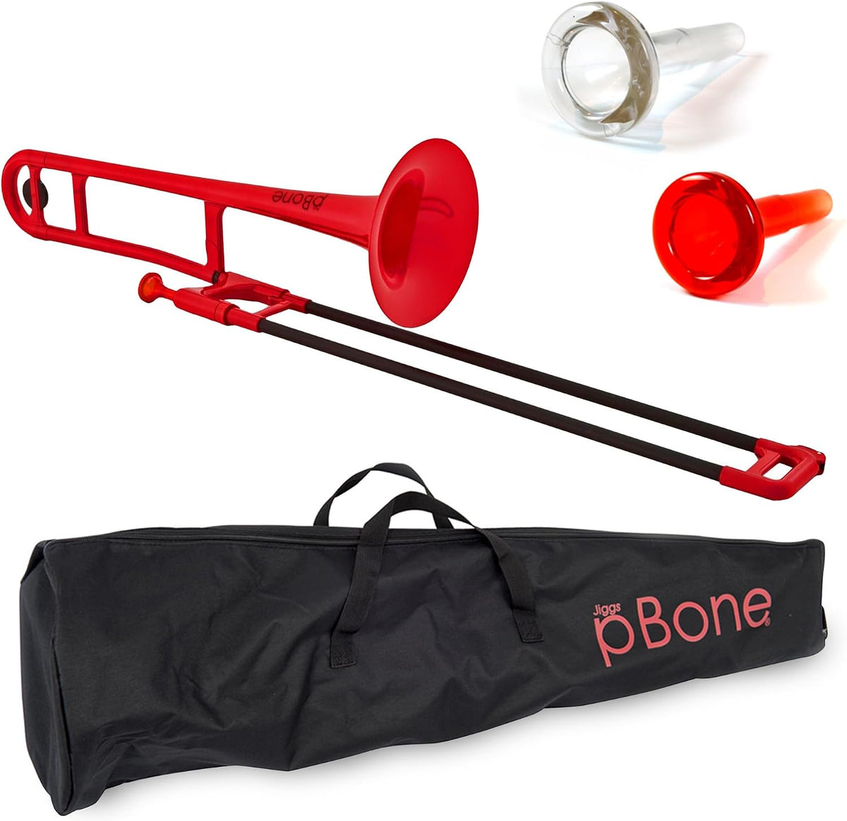 pBone Bb Plastic Trombone - Lightweight pInstruments Design with Ergonomic Grip - Carrying Bag - Authentic Bb Sound for Students & Beginners - Durable ABS - Red