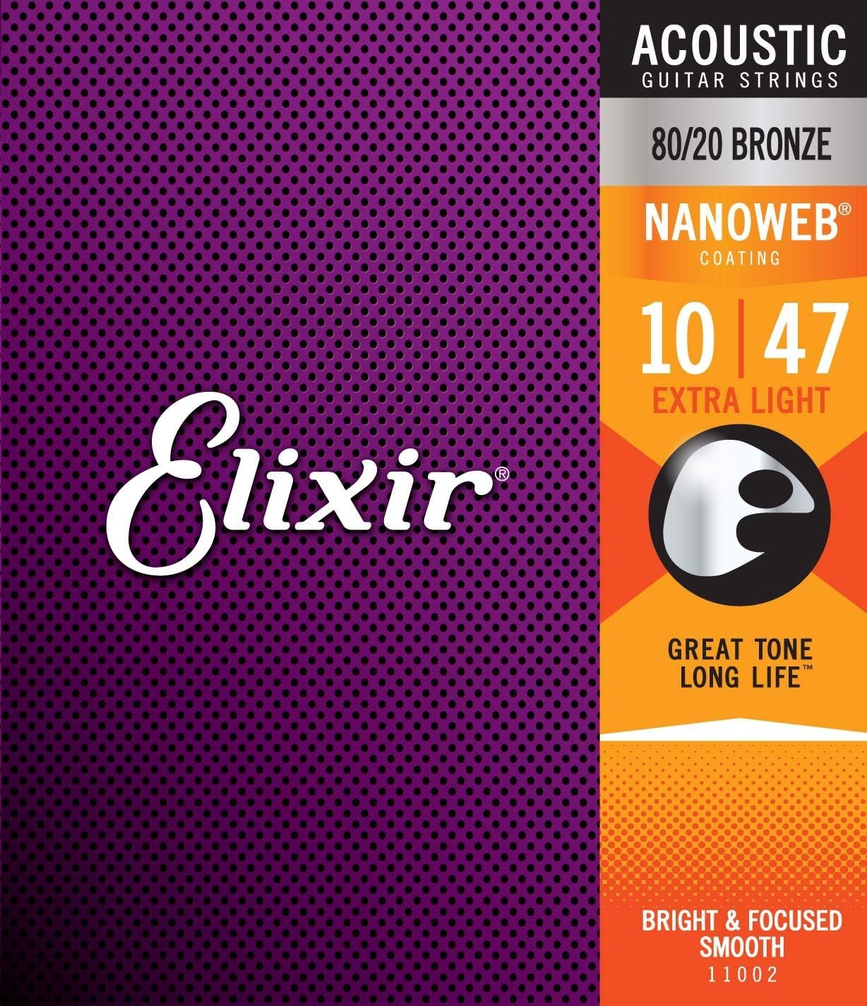 Elixir Strings 80/20 Bronze Acoustic Guitar Strings w NANOWEB Coating, Extra Light (.010-.047)